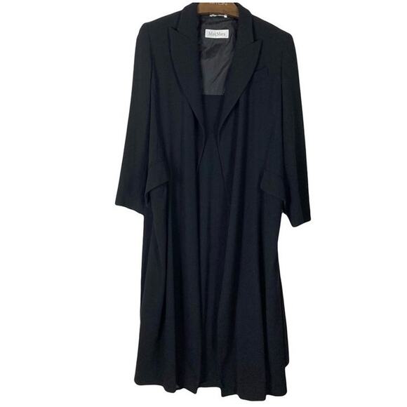 NWOT Vintage MAXMARA Coat Jacket 8 Black Wool Tie Long Sleeve Button Slit Pocket - Picture 3 of 12